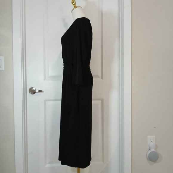 INC International Concepts Wrap Midi Dress Women’s Size M Black Belted - Picture 3 of 7